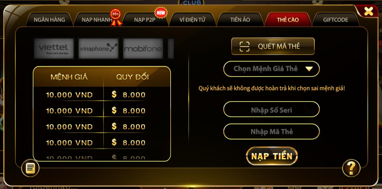 nạp thẻ c&agrave;o
